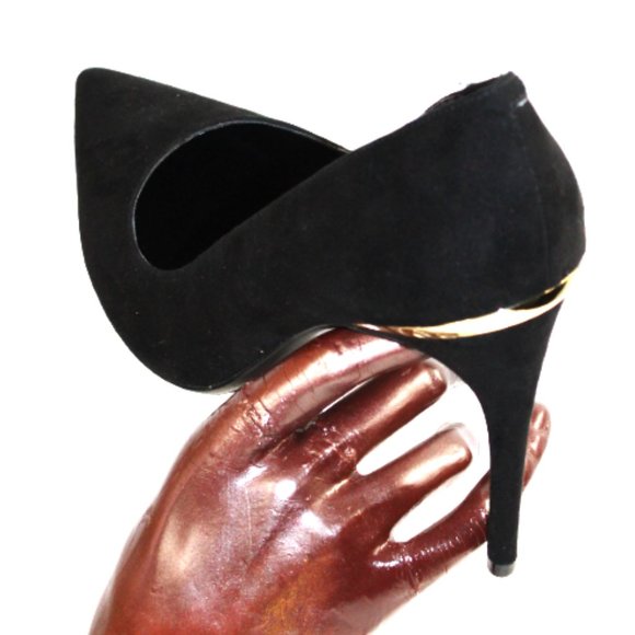 Marc Fisher MF Garick Gold Accent Stiletto Faux Suede Styling Heels, Siz… - Picture 3 of 7